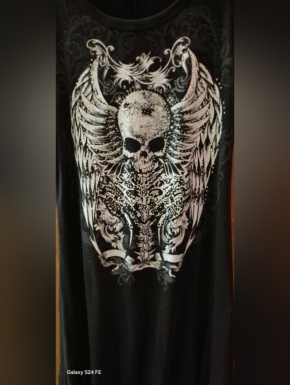 Black Sleeveless Maxi Dress with Silver Skull & Wing Graphic - Picture 3 of 6
